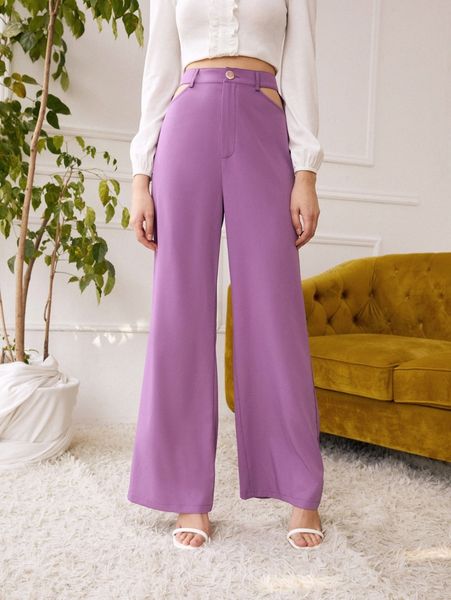 

high waist cut out wide leg pants t4rs#, Black;white