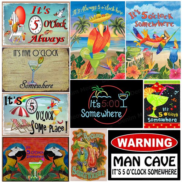 

its 5 oclock somewhere art poster tiki bar metal tin signs pub bar decoration man cave wall stickers home decor n352