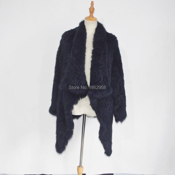 

women's fur & faux sj018 navy blue 75cm 1*1 thick knit jacket for girls, Black