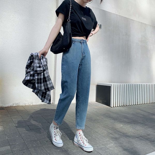 

broken size clear handsome high waist thin radish pants loose tapered, Blue