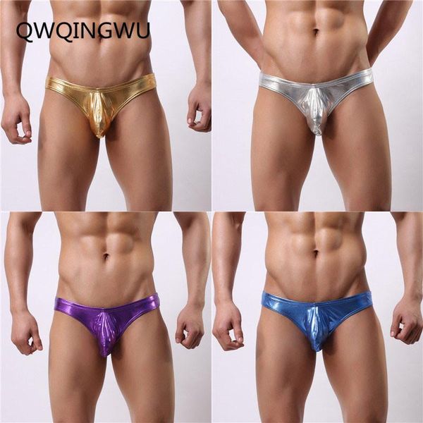 

underpants 4pcs briefs men underwear stretch slim imitation leather pants gold silver pouch shorts gay, Black;white