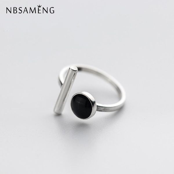 

cluster rings nbsameng real 925 sterling silver black stone stick opening for women adjustable ring jewelry gift, Golden;silver