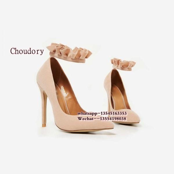 

brand shoes woman high heels pumps red women thin wedding ruffle black nude dress