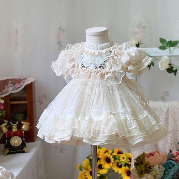 

girl's dresses baby girl summer cream lace net embroidery lolita princess ball gown dress for birthday holiday casual, Red;yellow
