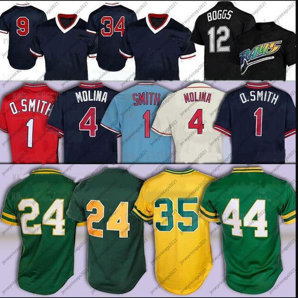 

24 rickey henderson 44 reggie jackson 4 yadier molina ozzie smith 12 wade boggs 9 ted williams 34 david ortiz baseball jerseys, Blue;black