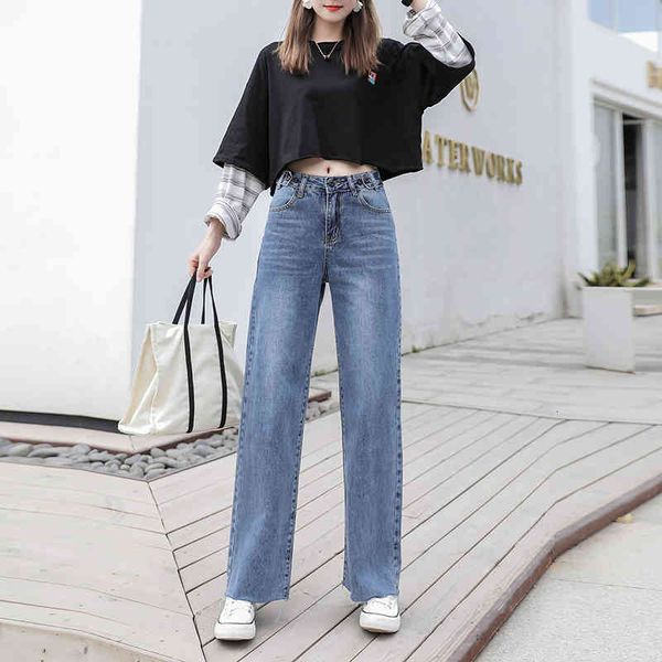 

real short s of high waist drape broad-legged leg women's straight fall rubbing jeans, Blue