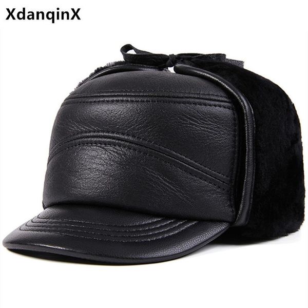 

berets winter men's hat fur genuine leather cap sheepskin warm bomber hats plus velvet fluff earmuffs caps cold proof ski, Blue;gray