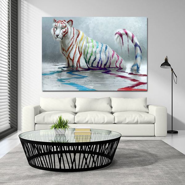 Moderne Bunte Tiger Poster Leinwand Malerei Abstrakte Tier Kunst Wand Bild HD Druck Für Wohnzimmer Wohnkultur Kein Rahmen