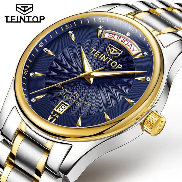 

teinautomatic gentlemen clocks fire luxury luminous waterproof sapphire blue dial calendar mechanical clocks men, Slivery;brown