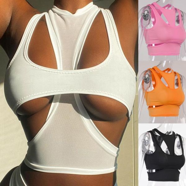 

women's tanks & camis hollow out y2k 2021 summer crop women black sleeveless white beach casual streetwear party tank fashion
