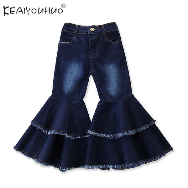 

3-7t children jeans girls kids clothes flares pants boutique spring autumn stretchy denim trousers toddler clothing 30%, Blue
