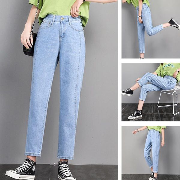 

ladies fashion solid color jeans pants 2021 mid-rise comfortable women's, Blue
