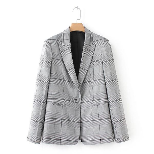 

women's suits & blazers casual fashion autumn women blazer plaid single button vintage suit jacket notched collar long sleeve ladies co, White;black