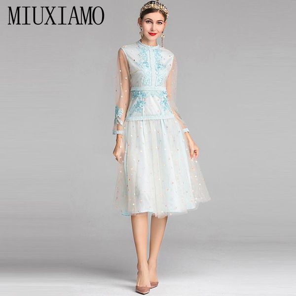 

casual dresses miuximao 2021 summer beach dress est floral ebroidery long sleeve eleghant women vestidos, Black;gray
