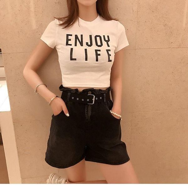 

women's t-shirt chest revealing summer style hong kong printing slim fit for women, White