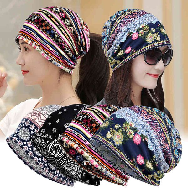 

spring thin cotton flower print pullover hat women's breathable and sunscreen hat in summer, Blue;gray