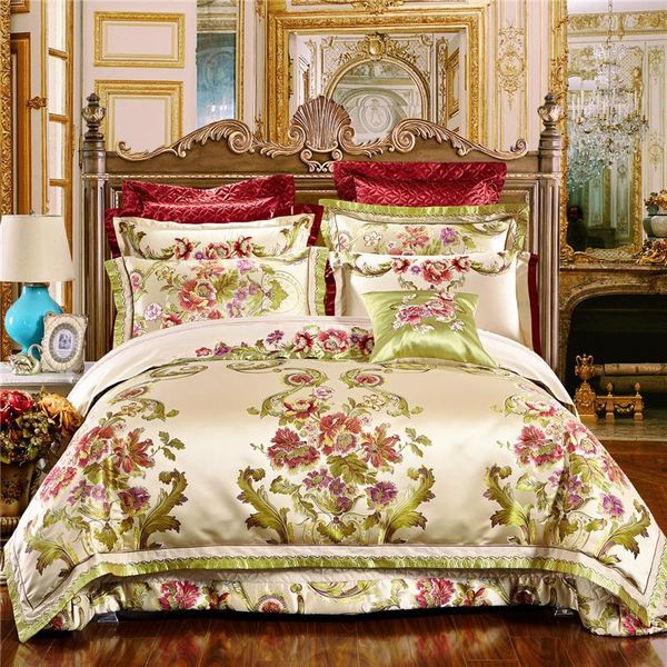 

bedding sets 4/6/10pcs oriental jacquard luxury wedding royal king/ size cotton bed spread set duvet/quilt cover pillowcase