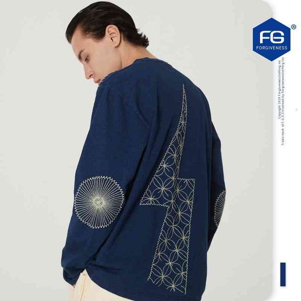 

men's t-shirts autumn fashion brand washed denim lightning embroidery long sleeve t-shirt men and women 58jr, White;black