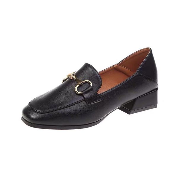 

dress shoes women's 2021 british style thick heel middle spring single, Black