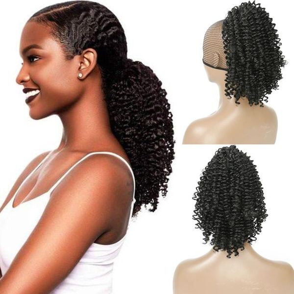 

synthetic wigs merisi drawstring afro puff kinky curly clip in hair ponytail pony tail for african american, Black