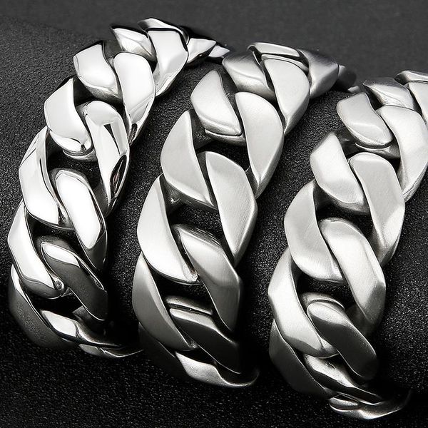 

heavy brushed matte 316l stainless steel bracelet men 24mm titanium men's male bracelets mannen armband hand jewelry accessories link,, Black