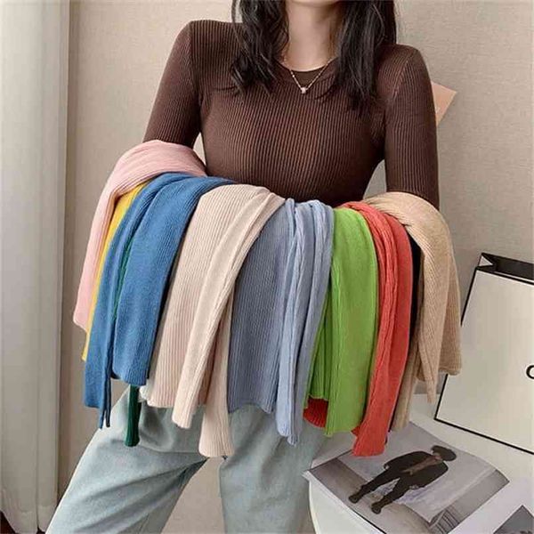 

autumn and winter women's sweater knitted for thin long sleeve solid o-neck clothing female basic sweaters 210914, White;black