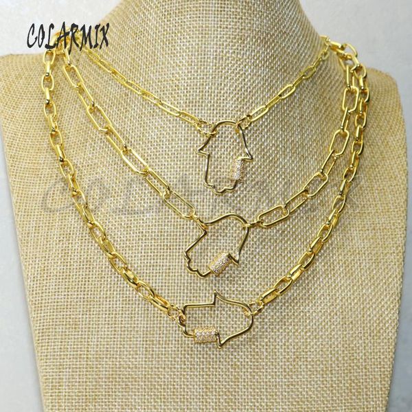 

pendant necklaces 3pcs metal hamsa clasp gold buckle necklace color jewelry chain handmade jewerly 50590, Silver