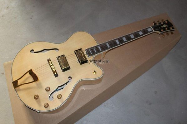

shipping wholesale l 5 custom wood color hollow jazz electric guitar 6 string guitar with gold metal 16