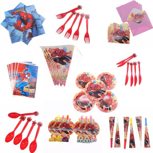 

packaging dinner service 6pcs/lot cartoon theme spiderm cup disposable tableware happy birthday wedding christmas decoration party supplies