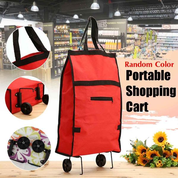 

shopping bags folding cart laundry grocery trolley handcart market bag portable with wheels rolling oxford