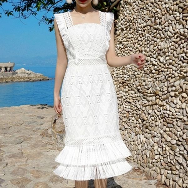 

casual dresses fashion designer runway women's sleeveless tassel white lace party tassels brand vestido zooz, Black;gray