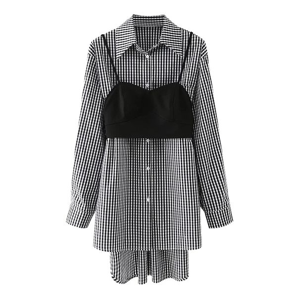 

fashion women two pieces set plaid shirt female long sleeve blouse casual lady loose blusas s8763 210430, White