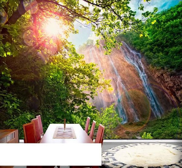 

wallpapers 3d seamless large murals tv setting wall wallpaper sunshine landscape waterfall wood sofa custom sizes