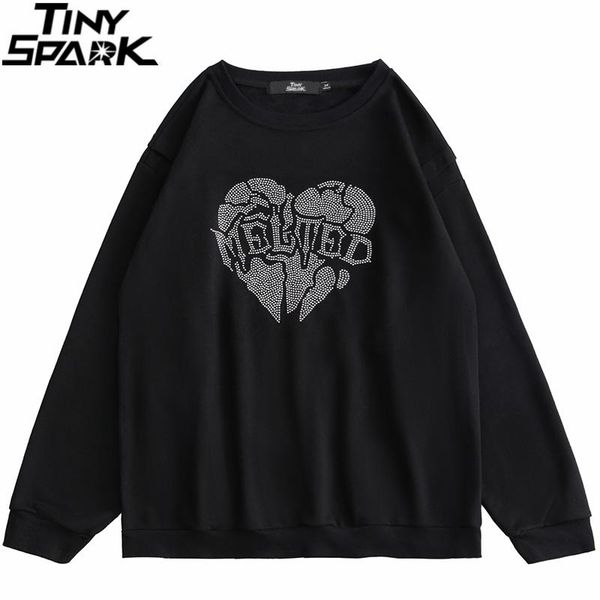 

men's hoodies & sweatshirts hip hop streetwear sweatshirt pullover 2021 men heart harajuku cotton loose sweat shirt autumn winter hoodi, Black