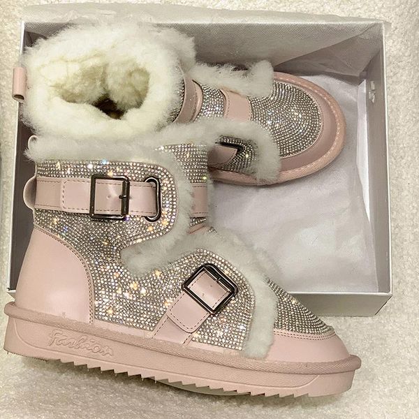 

boots snow women's shoes 2021 western style winter fashion rhinestone warm thick-soled non-slip cotton, Black