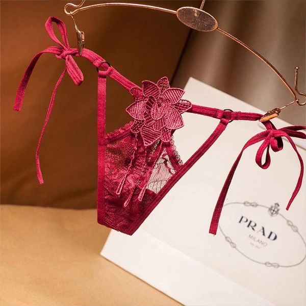 

women's panties lady erotic lingerie lace rose flowers low waist g-string transparent t-back briefs women charming thongs und, Black;pink