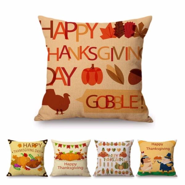 

cushion/decorative pillow 18" cartoon thanksgiving decoration throw case cotton linen autumn pumpkin leaves letter print square sofa cu
