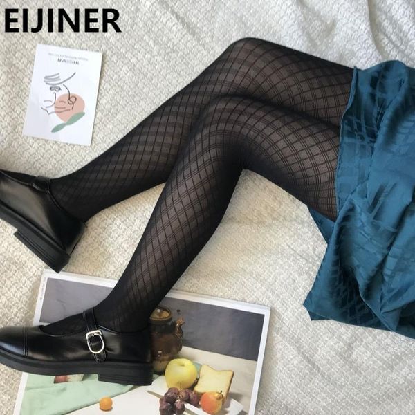 

black body plus size stockings women lolita tights plaid print fashion goth seamless sheer pantyhose fishnet socks & hosiery, Black;white