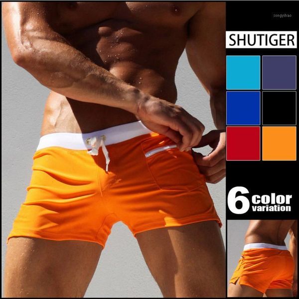 

fashion summer men beach shorts swimwear bodybuild solid colors trunks quick dry sports swimming board swimsuits#p4 men's