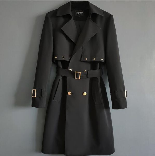 

men's trench coats mens man fashion all-match black double breasted long coat men clothes spring autumn slim fit overcoat sleeve, Tan;black