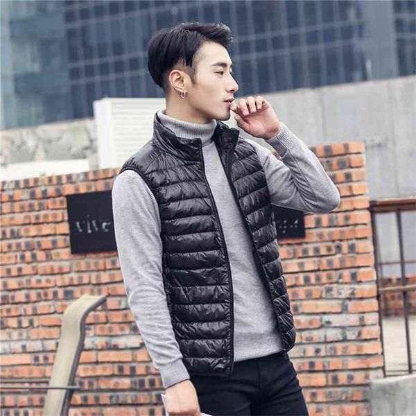 

autumn winter mens lightweight down jacket cotton vest large size down cotton vest men women slim fashion vest 210819, Black