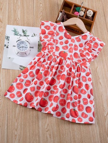 

toddler girls tomato print ruffle trim babydoll dress she, Red;yellow