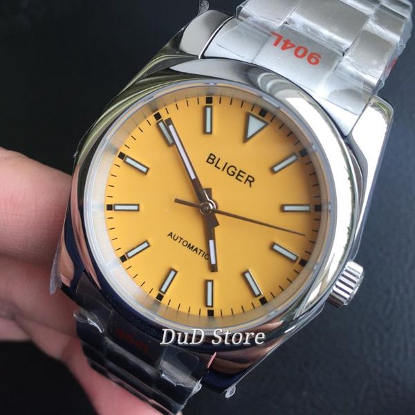 Orologi da polso 36mm quadrante sterile giallo NH35 PT5000 MIYOTA automatico cristallo di zaffiro bracciale Oyster luminoso orologio da uomo di alta moda