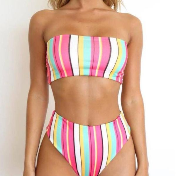 

print bikini set women high waisted swimwear push up swimsuit two pieces beach bathing suit strapless one-piece suits