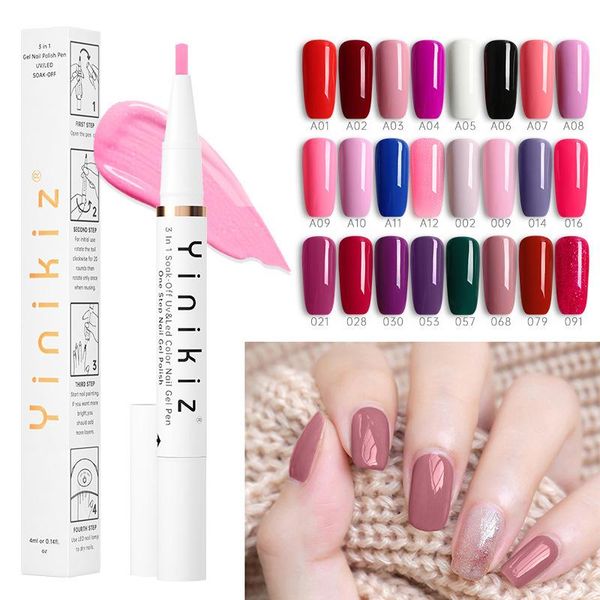 

women one step gel nail varnish pen glitter 3 in 1 art color polish hybrid easy to use uv paint glue, Red;pink