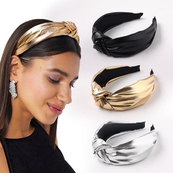 

fashion smooth leather hairband bright color knotted headband wide personality hair accessories for women party gift hoop1