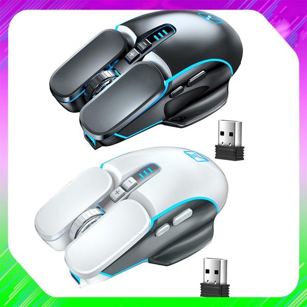 

gaming mouse rechargeable wireless 2400 dpi ergonomic 6 keys 4-color breathing led light for lauter peripherals mice