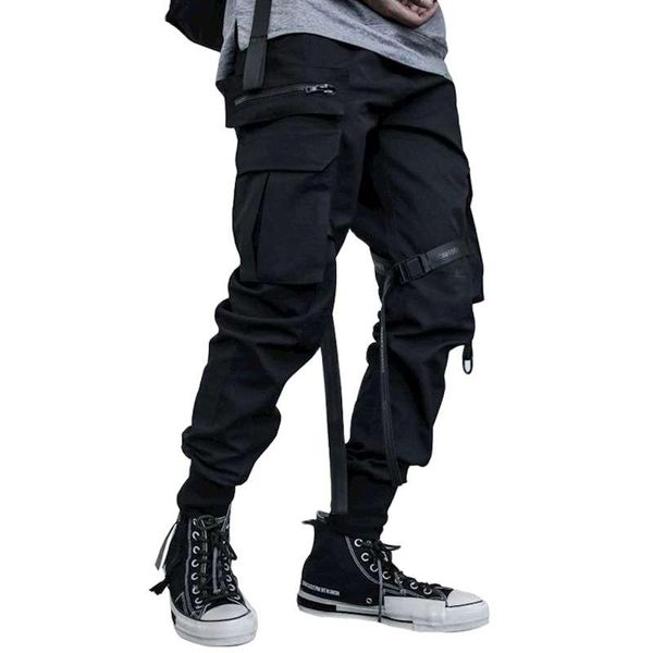 

men's pants men black camouflage ribbons multi pockets cargo hip hop punk harem mens casual zipper streetwear hiphop joggers