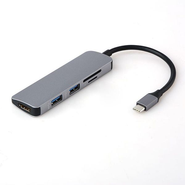 

hubs aluminium 5 in 1 usb-c usb c hub type-c to 4k 2 ports 3.0 sd/tf card reader for type adapter