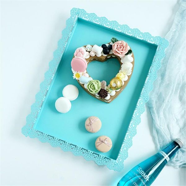 

kitchen storage & organization nordic lace hollow metal tray minimalist chic ins fruit cake dessert plate blue jewelry display home desk dec